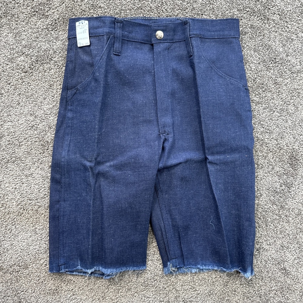 VTG Womens S Blue Steel Denim Shorts Cutoff Stiff Jean Bermuda 1970s Made in USA